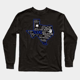 Laredo Texas cute map Houston San Antonio Dallas Austin Fort Worth El Paso Long Sleeve T-Shirt